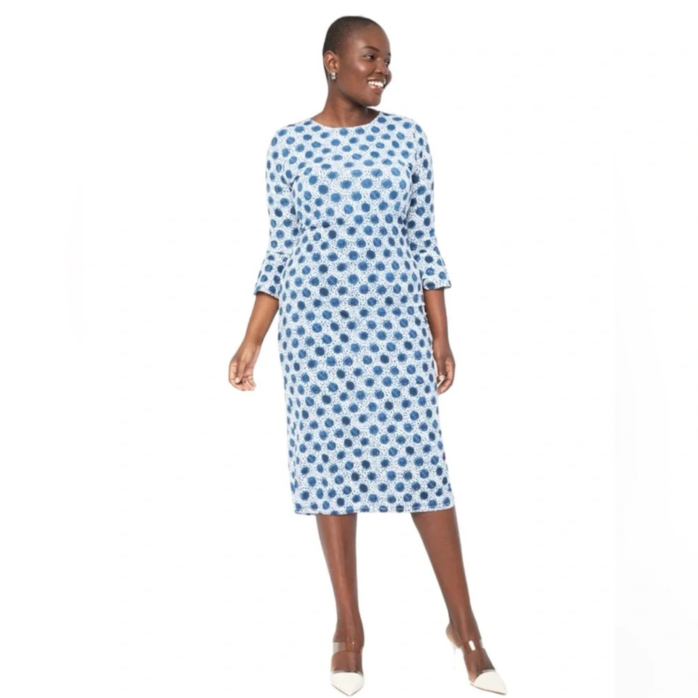 Eloquii | Printed Midi Dress Flounce Sleeve Wedding Guest